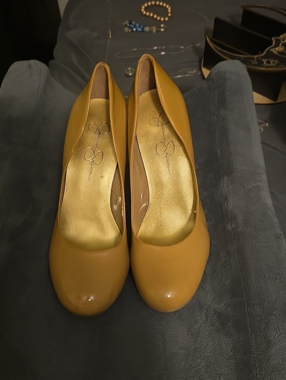 Jessica Simpson Golden Mustard Round-Toe Pumps